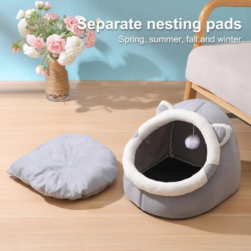 Pet Bed Cat Cave, Dog House with Ball Toy Winter Pet Igloo, Animal House Large‎